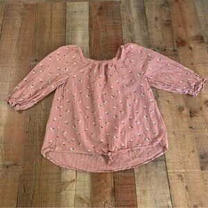 Hayden girls size XL 3/4 sleeve top in pink with micro white flowers